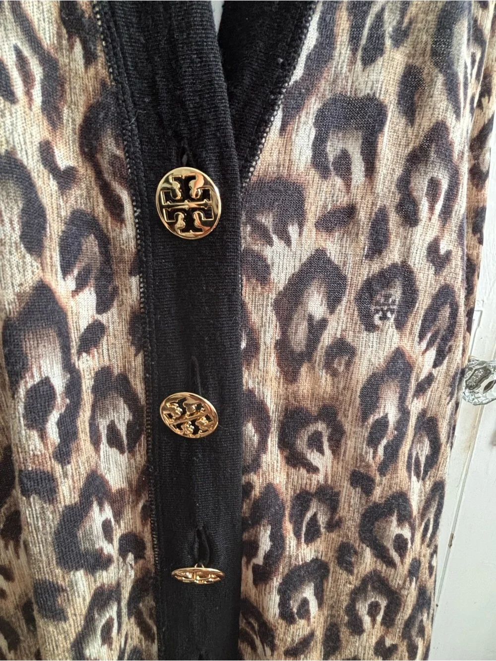 Tory Burch Leopard Print Cardigan Gold Logo Buttons Size M